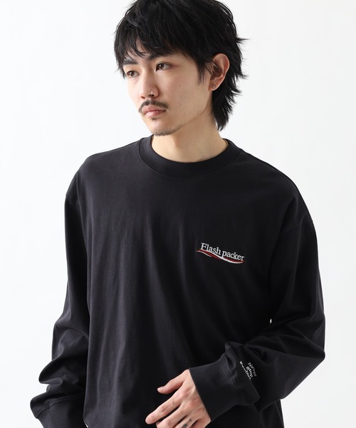 FLASH PACKER(フラッシュパッカー)の「セミモックネック ロングスリーブTシャツ(Tシャツ/カットソー・メンズ・ブラック/ホワイト/ネイビー・M/S/XL)」の1枚目の写真