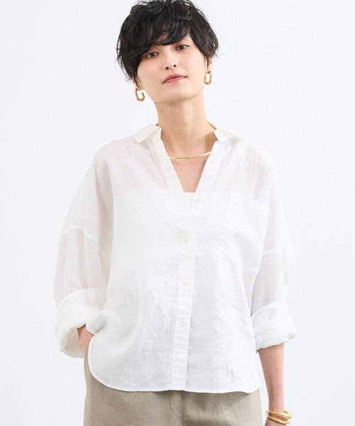 BARNYARDSTORM(バンヤードストーム)の「BARNYARDSTORM / ラミーワイドドルマンシャツ / ハンドウォッシャブル【WEB限定サイズL】(シャツ/ブラウス・レディース・カーキ/ベージュ/ホワイト/ピンク・S/M/L)」の2枚目の写真