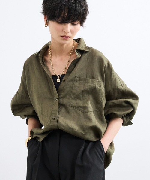 BARNYARDSTORM(バンヤードストーム)の「BARNYARDSTORM / ラミーワイドドルマンシャツ / ハンドウォッシャブル【WEB限定サイズL】(シャツ/ブラウス・レディース・カーキ/ベージュ/ホワイト/ピンク・S/M/L)」の4枚目の写真