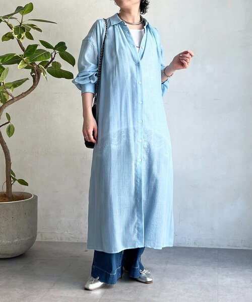 un dix cors(アンディコール)の「ボイルシャンブレーシャツワンピース(ワンピース・レディース・イエロー/ピンク/サックスブルー・FREE)」の2枚目の写真