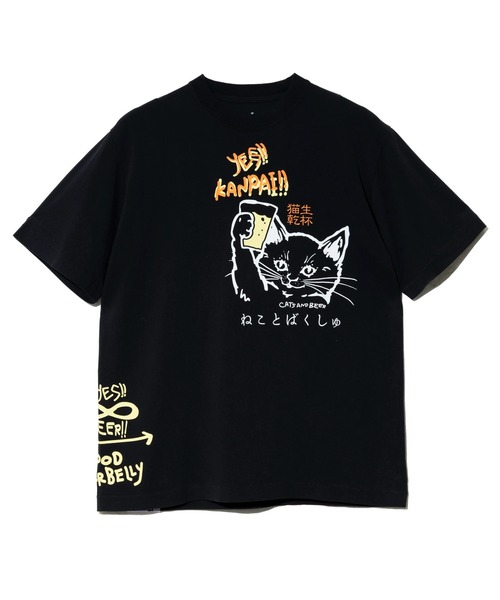 go slow caravan(ゴースローキャラバン)の「RAY綿 猫と麦酒 TEE 猫生乾杯(Tシャツ/カットソー・メンズ・ブラック/ホワイト・MEDIUM/LARGE/SMALL/X-LARGE)」の7枚目の写真
