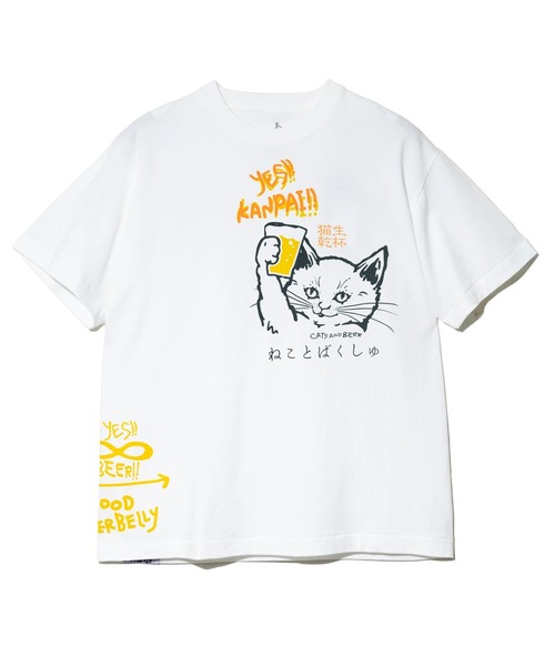 go slow caravan(ゴースローキャラバン)の「RAY綿 猫と麦酒 TEE 猫生乾杯(Tシャツ/カットソー・メンズ・ブラック/ホワイト・MEDIUM/LARGE/SMALL/X-LARGE)」の10枚目の写真