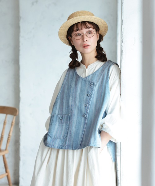 soulberry(ソウルベリー)の「あわ織りのベスト(ベスト・レディース・サックスブルー系・M/L/LL/3L/4L/5L)」の1枚目の写真