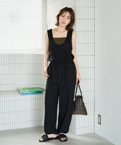 FREAK'S STORE(フリークスストア)の「限定展開 ドロスト イージー オールインワン(サロペット/オーバーオール・レディース・グレー/ブラウン系その他/ブラック・フリ-)」の4枚目の写真