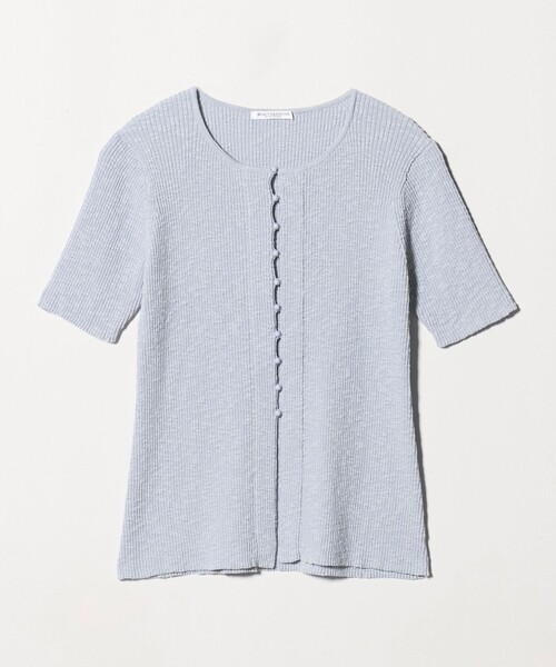 BEAUTY&YOUTH UNITED ARROWS(ビューティーアンドユースユナイテッドアローズ)の「麻ブレンド スラブ フロントボタン ショートスリーブ カーディガン ウォッシャブル(カーディガン/ボレロ・レディース・オフホワイト/ライトブルー/ブラック・FREE)」の4枚目の写真