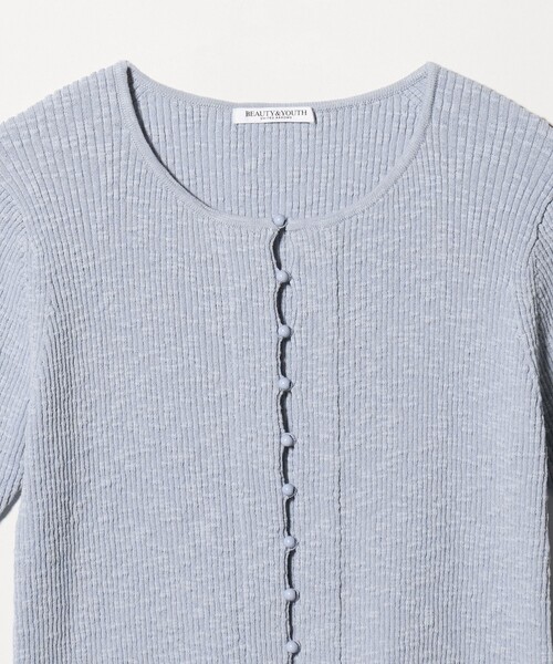 BEAUTY&YOUTH UNITED ARROWS(ビューティーアンドユースユナイテッドアローズ)の「麻ブレンド スラブ フロントボタン ショートスリーブ カーディガン ウォッシャブル(カーディガン/ボレロ・レディース・オフホワイト/ライトブルー/ブラック・FREE)」の6枚目の写真