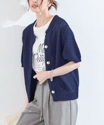 SHIPS Colors:〈手洗い可能〉リンクス ステッチ 5分袖 ニット ジャケット◇