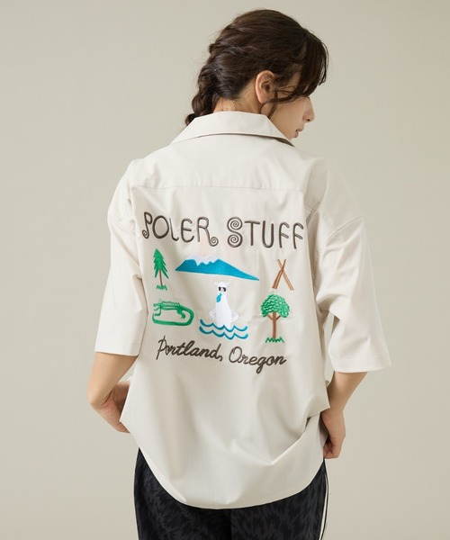 POLeR（ポーラー）の「【POLeR/ポーラー】TOURIST SHIRT2/スーベニア/ボーリング/6分袖開襟シャツ（シャツ/ブラウス・メンズ・ベージュ/ネイビー/マスタード・M/L）」の2枚目の写真