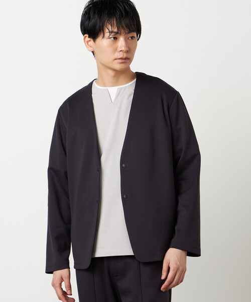 COMME CA ISM(コムサイズム)の「【セットアップ対応】ダンボールニット ノーカラージャケット(ノーカラージャケット・メンズ・チャコール/ブラック・SMALL/MEDIUM/LARGE)」の2枚目の写真