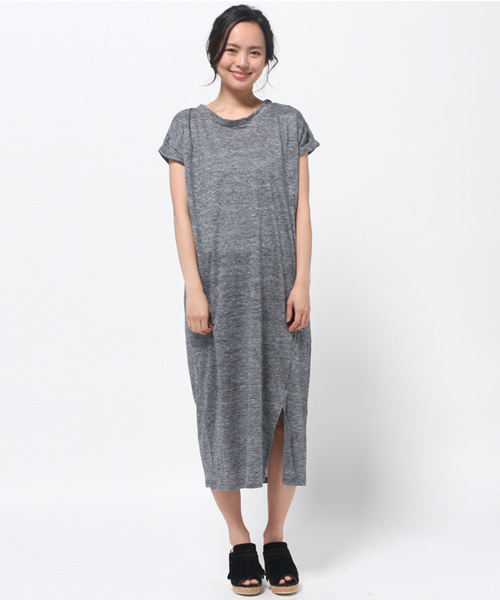 OUTLET（アウトレット）の「【Discoat Parisien】ガーゼ天竺スリット入リマキシOP（ワンピース・レディース・キャメル/杢グレー/スミクロ・FREE）」の3枚目の写真