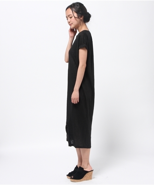 OUTLET（アウトレット）の「【Discoat Parisien】ガーゼ天竺スリット入リマキシOP（ワンピース・レディース・キャメル/杢グレー/スミクロ・FREE）」の5枚目の写真