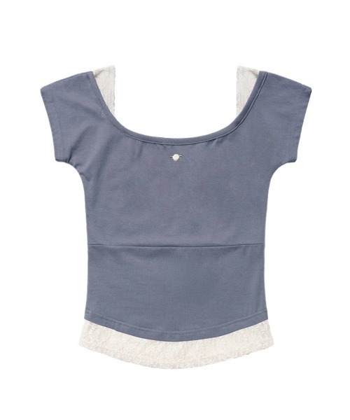 FANCY CLUB(ファンシークラブ)の「【FANCY CLUB】 LACE SQUARE NECK TOP / 【ファンシークラブ】レーススクエアネックレイヤード半袖Tシャツ(Tシャツ/カットソー・レディース・グレー/ブラック・ONE SIZE)」の6枚目の写真