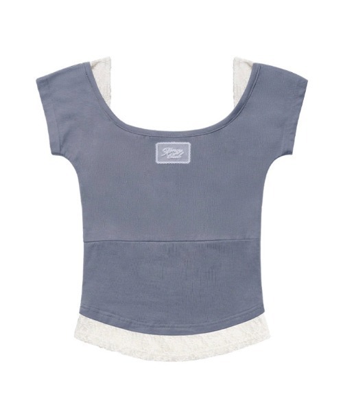 FANCY CLUB(ファンシークラブ)の「【FANCY CLUB】 LACE SQUARE NECK TOP / 【ファンシークラブ】レーススクエアネックレイヤード半袖Tシャツ(Tシャツ/カットソー・レディース・グレー/ブラック・ONE SIZE)」の5枚目の写真