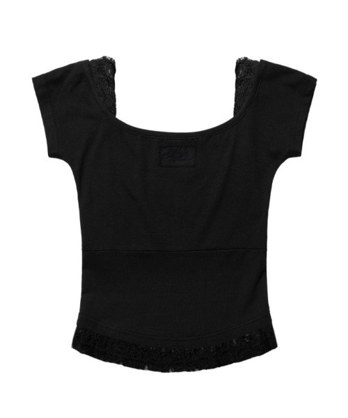 FANCY CLUB(ファンシークラブ)の「【FANCY CLUB】 LACE SQUARE NECK TOP / 【ファンシークラブ】レーススクエアネックレイヤード半袖Tシャツ(Tシャツ/カットソー・レディース・グレー/ブラック・ONE SIZE)」の14枚目の写真