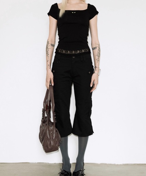 FANCY CLUB(ファンシークラブ)の「【FANCY CLUB】 LACE SQUARE NECK TOP / 【ファンシークラブ】レーススクエアネックレイヤード半袖Tシャツ(Tシャツ/カットソー・レディース・グレー/ブラック・ONE SIZE)」の17枚目の写真