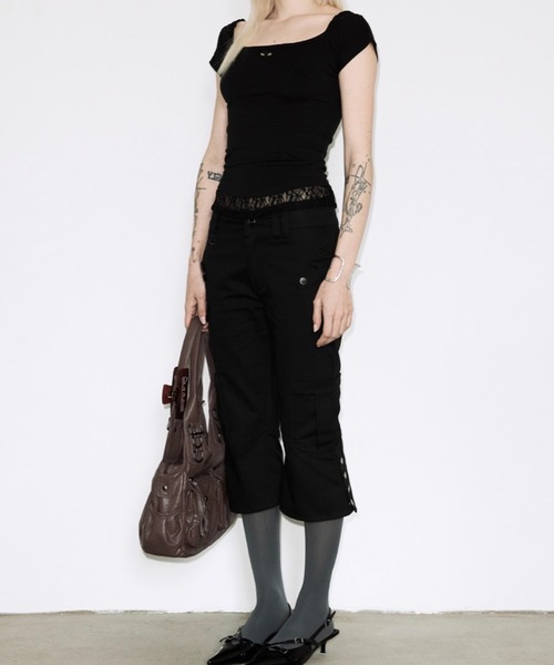 FANCY CLUB(ファンシークラブ)の「【FANCY CLUB】 LACE SQUARE NECK TOP / 【ファンシークラブ】レーススクエアネックレイヤード半袖Tシャツ(Tシャツ/カットソー・レディース・グレー/ブラック・ONE SIZE)」の16枚目の写真