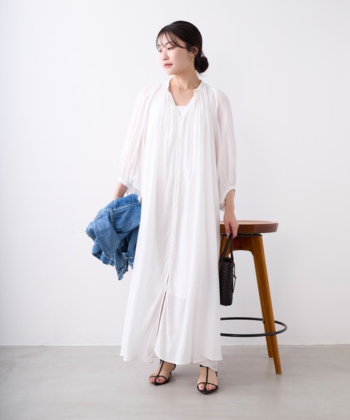 MICA&DEAL（マイカ＆ディール）の「インドリネンギャザーワンピース（ワンピース・レディース・ブラック/ブラウン/オフホワイト・FREE）」の18枚目の写真