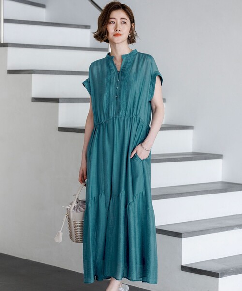 23区 S(ニジュウサンクチイサイサイズ)の「シアーワッシャー レース ワンピース(ワンピース・レディース・ブルー系/グレー系/ダークブラウン系/パイングリーン系・32)」の4枚目の写真