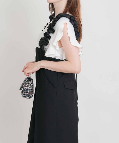 PICCIN PERLA（ピッチンペルラ）の「パールストッパーギャザーストラップサロペット（サロペット/オーバーオール・レディース・ブラック・M）」の4枚目の写真