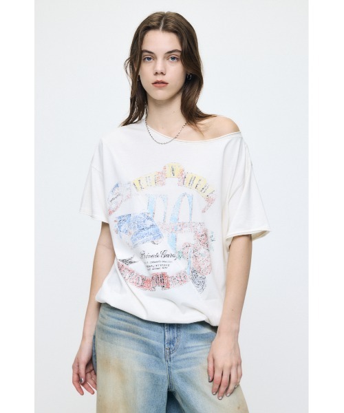 MOUSSY(マウジー)の「REMAKE LIKE ONE SHOULDER Tシャツ(Tシャツ/カットソー・レディース・オフホワイト/レッド/ブルー/ライトブラック・FREE)」の8枚目の写真