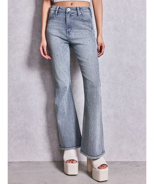 GYDA（ジェイダ）の「ハイウエストbijouフレアデニムパンツ（デニムパンツ・レディース・ライトブルー/インディゴブルー/ブラック・X-SMALL/SMALL）」の4枚目の写真