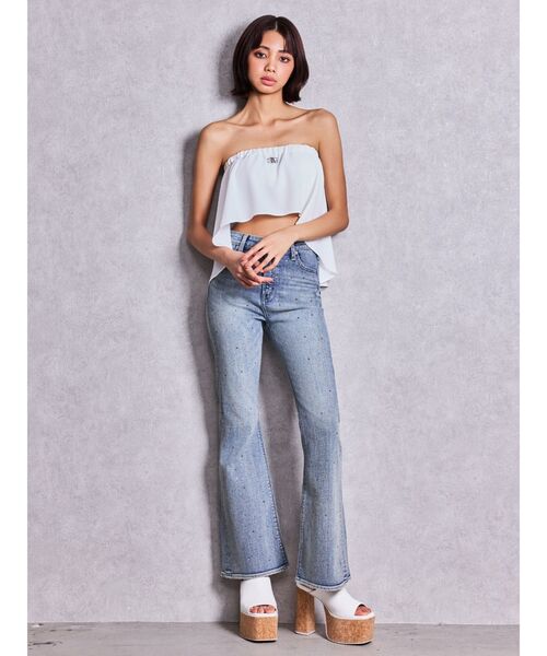 GYDA（ジェイダ）の「ハイウエストbijouフレアデニムパンツ（デニムパンツ・レディース・ライトブルー/インディゴブルー/ブラック・X-SMALL/SMALL）」の10枚目の写真