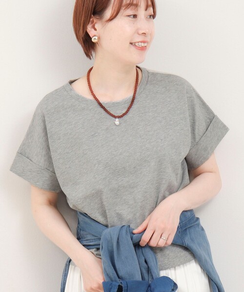 MICO COULIER(ミコクリエ)の「異素材バイカラーTシャツ(Tシャツ/カットソー・レディース・キナリ/グレイッシュベージュ/チャコールグレー/グレー・38)」の1枚目の写真
