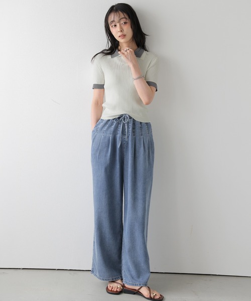 AMELY(エミリー)の「配色ポロカラー ニットトップス(ニット/セーター・レディース・グレー/ライトグレー/ホワイト/ブラック・フリー)」の5枚目の写真