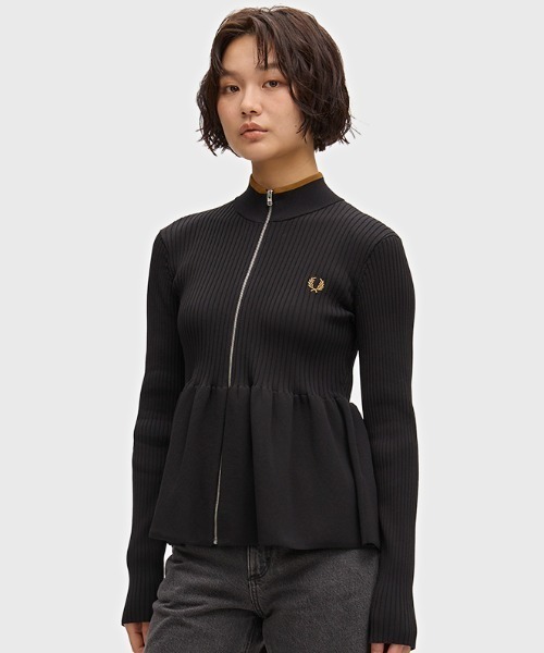 FRED PERRY(フレッドペリー)の「Zip-Through Peplum Cardigan/ジップスルーペプラムカーディガン(カーディガン/ボレロ・レディース・ブラック・10)」の1枚目の写真