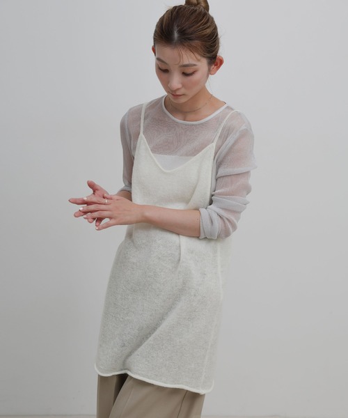 select MOCA(セレクトモカ)の「モヘアライクキャミチュニック(ベスト・レディース・ホワイト/ブラック/グレイッシュベージュ・FREE)」の2枚目の写真