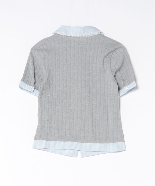 HOOK(フック)の「HOOK for girls ケーブルカットソー× チェック切替 ピーターパン衿 リボンタイ 半袖 トップス (SS)(その他トップス・レディース・グレー・FREE)」の14枚目の写真