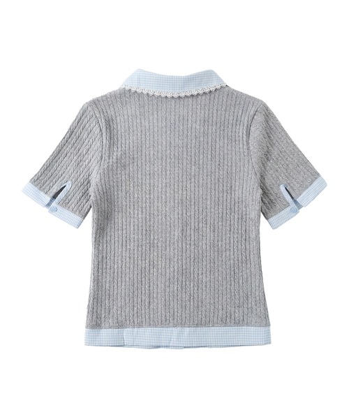 HOOK(フック)の「HOOK for girls ケーブルカットソー× チェック切替 ピーターパン衿 リボンタイ 半袖 トップス (SS)(その他トップス・レディース・グレー・FREE)」の12枚目の写真