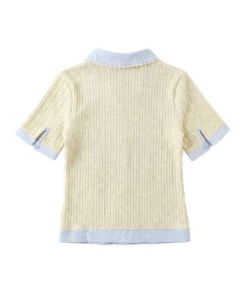 HOOK(フック)の「HOOK for girls ケーブルカットソー× チェック切替 ピーターパン衿 リボンタイ 半袖 トップス (SS)(その他トップス・レディース・グレー・FREE)」の13枚目の写真