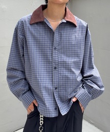 【ユニセックス】ショート丈襟スエード切り替えシャツ