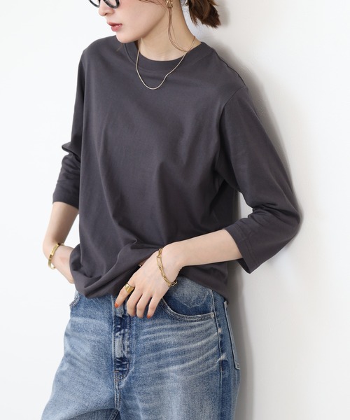 FUNALIVE(ファンアライブ)の「無地コットン天竺7分袖Tシャツ(Tシャツ/カットソー・レディース・オフホワイト/チャコール/ブラック・L/LL)」の3枚目の写真
