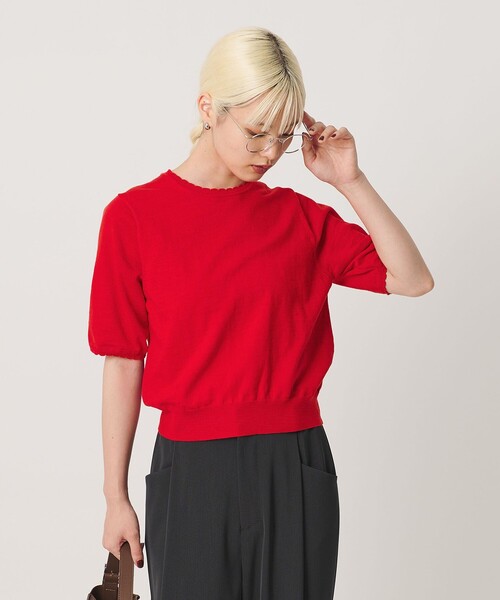 BEAUTY&YOUTH UNITED ARROWS(ビューティーアンドユースユナイテッドアローズ)の「コットンスラブ スカラップ ニットプルオーバー ウォッシャブル(ニット/セーター・レディース・オフホワイト/レッド/ブラック・FREE)」の1枚目の写真