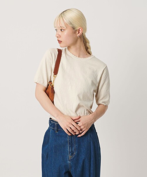 BEAUTY&YOUTH UNITED ARROWS(ビューティーアンドユースユナイテッドアローズ)の「コットンスラブ スカラップ ニットプルオーバー ウォッシャブル(ニット/セーター・レディース・オフホワイト/レッド/ブラック・FREE)」の2枚目の写真