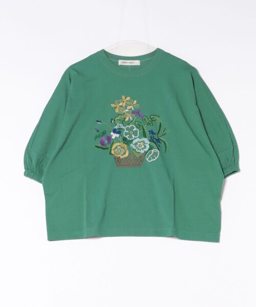 SUPER HAKKA（スーパーハッカ）の「野花のバスケット刺繍ドルマンスリーブカットソー（Tシャツ/カットソー・レディース・オフホワイト/グリーン/ブラック・FREE）」の8枚目の写真