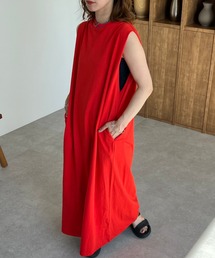 オーバーサイズノースリショルダータックワンピ