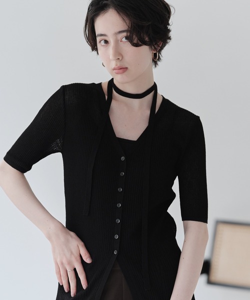 Green Parks(グリーンパークス)の「紐付き多釦ニットプルオーバー(ニット/セーター・レディース・アイボリー/ライラック/レッド/ブラック・FREE)」の14枚目の写真