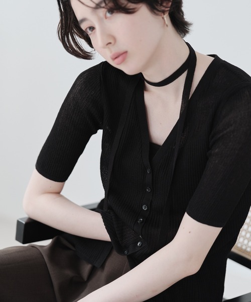 Green Parks(グリーンパークス)の「紐付き多釦ニットプルオーバー(ニット/セーター・レディース・アイボリー/ライラック/レッド/ブラック・FREE)」の15枚目の写真