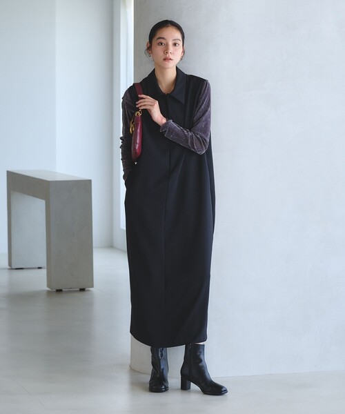 BEAUTY&YOUTH UNITED ARROWS(ビューティーアンドユースユナイテッドアローズ)の「【WEB限定 Wardrobe DAILY MINIMAL】ダブルクロス スキッパーワンピース ウォッシャブル(ワンピース・レディース・ブラック/ネイビー・M/S)」の5枚目の写真