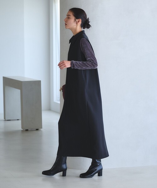 BEAUTY&YOUTH UNITED ARROWS(ビューティーアンドユースユナイテッドアローズ)の「【WEB限定 Wardrobe DAILY MINIMAL】ダブルクロス スキッパーワンピース ウォッシャブル(ワンピース・レディース・ブラック/ネイビー・M/S)」の7枚目の写真
