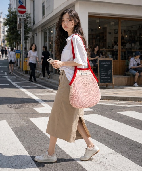 KONVINI(コンビニ)の「【KONVINI select】メッシュショルダーバッグ レディース 軽量 韓国風 ネットバッグ サブバッグ エコバッグ(トートバッグ・レディース・レッド/ブルー・FREE)」の1枚目の写真