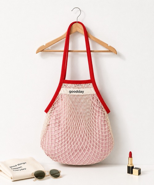 KONVINI(コンビニ)の「【KONVINI select】メッシュショルダーバッグ レディース 軽量 韓国風 ネットバッグ サブバッグ エコバッグ(トートバッグ・レディース・レッド/ブルー・FREE)」の14枚目の写真