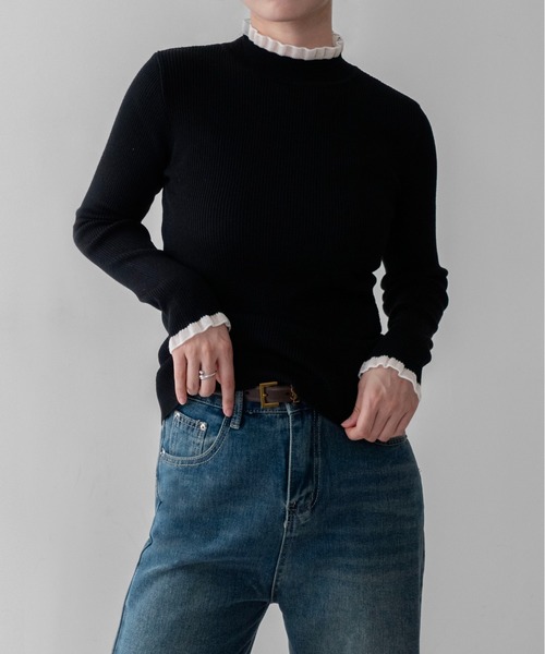 on:nue(オンニュ)の「【on:nue】シアーフリルハイネックリブニット /26-27 AW COLLECTION(ニット/セーター・レディース・グレー/ブラック・FREE)」の19枚目の写真