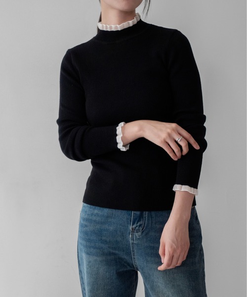 on:nue(オンニュ)の「【on:nue】シアーフリルハイネックリブニット /26-27 AW COLLECTION(ニット/セーター・レディース・グレー/ブラック・FREE)」の21枚目の写真