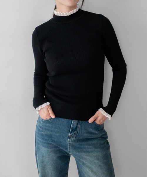 on:nue(オンニュ)の「【on:nue】シアーフリルハイネックリブニット /26-27 AW COLLECTION(ニット/セーター・レディース・グレー/ブラック・FREE)」の22枚目の写真