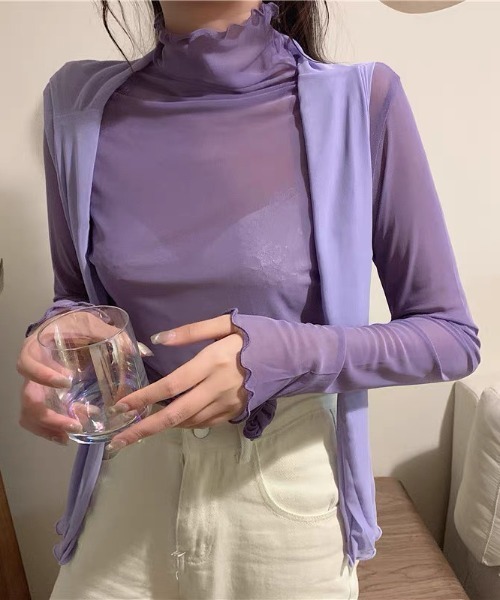 CELENA BEATS(セレナビーツ)の「ハイネックメロウシアータートル長袖カットソー(Tシャツ/カットソー・レディース・グレー/パープル/ブラック/ホワイト・M/S/L)」の12枚目の写真