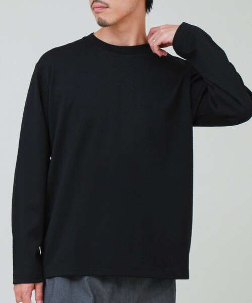 GLOSTER(グロスター)の「フクレジャガード幾何学柄 ロンT ロングスリーブTシャツ(Tシャツ/カットソー・メンズ・ホワイト/ブラック/ブルー・S/M/L)」の1枚目の写真